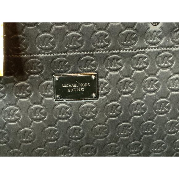 Michael Kors Black Neoprene Jet Set MK Signature Logo Tote Bag - Picture 2 of 4